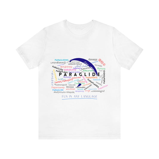 Paragliding in any Language 01 White Unisex Jersey Short Sleeve Tee