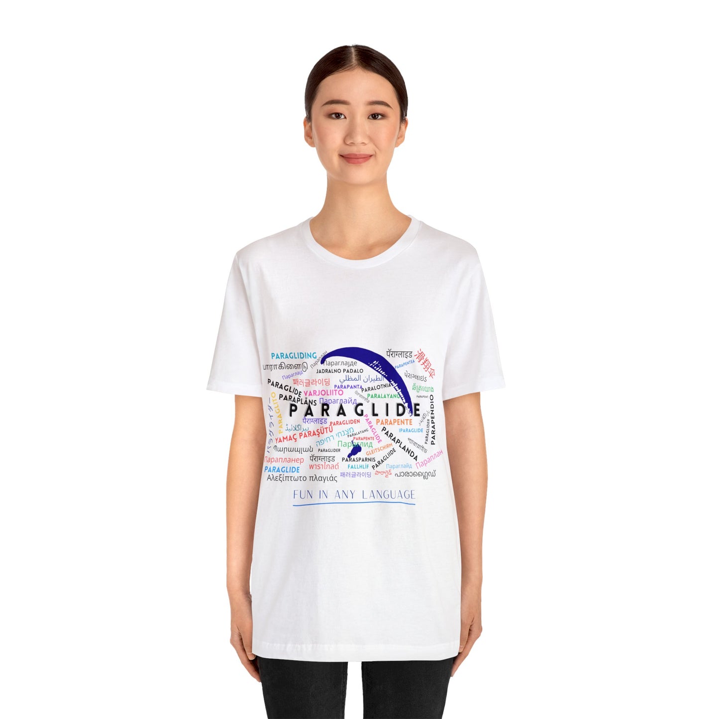 Paragliding in any Language 01 White Unisex Jersey Short Sleeve Tee